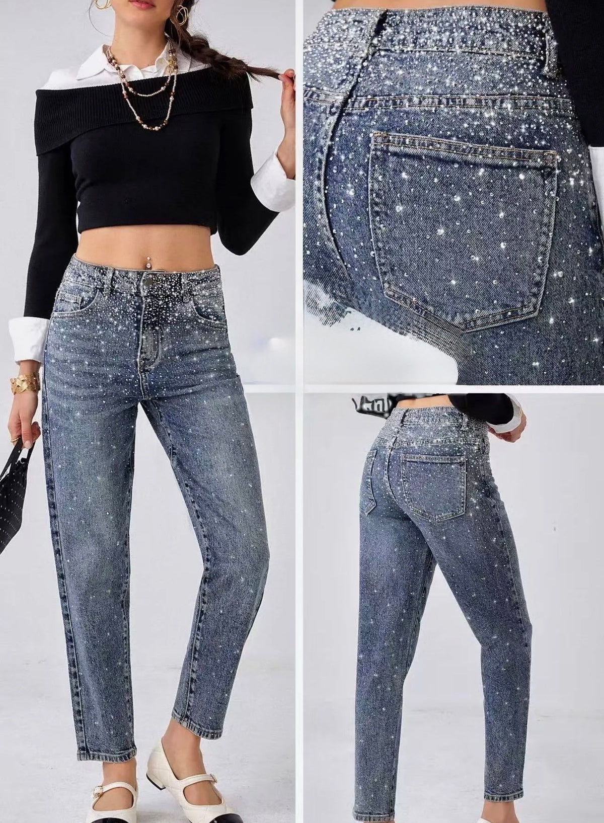 Jeans mom fit strass