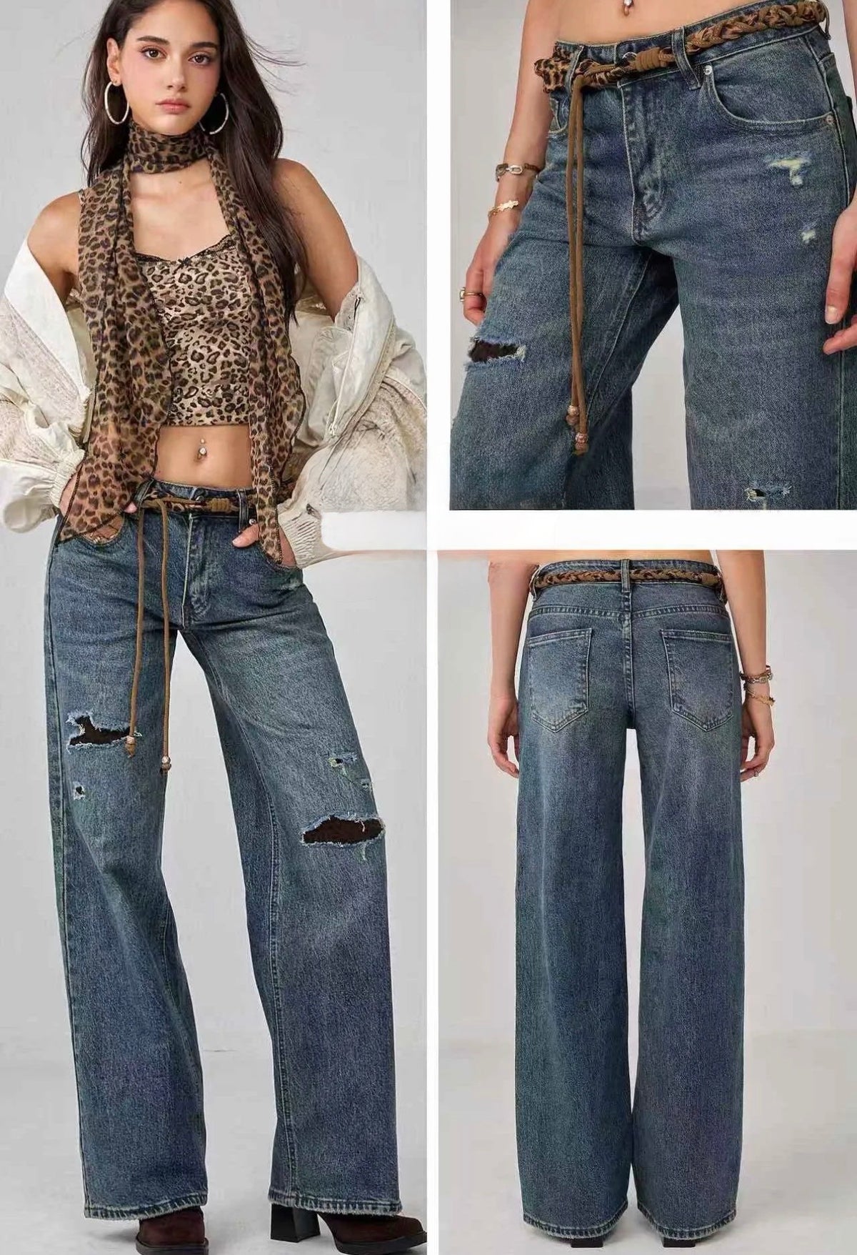 Jeans wide leg leopard